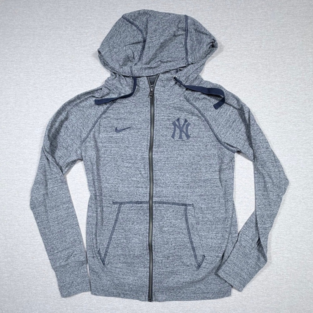 Nike New York Yankees Full Zip Hoodie Gray Heathered MLB Sweatshirt Women Small